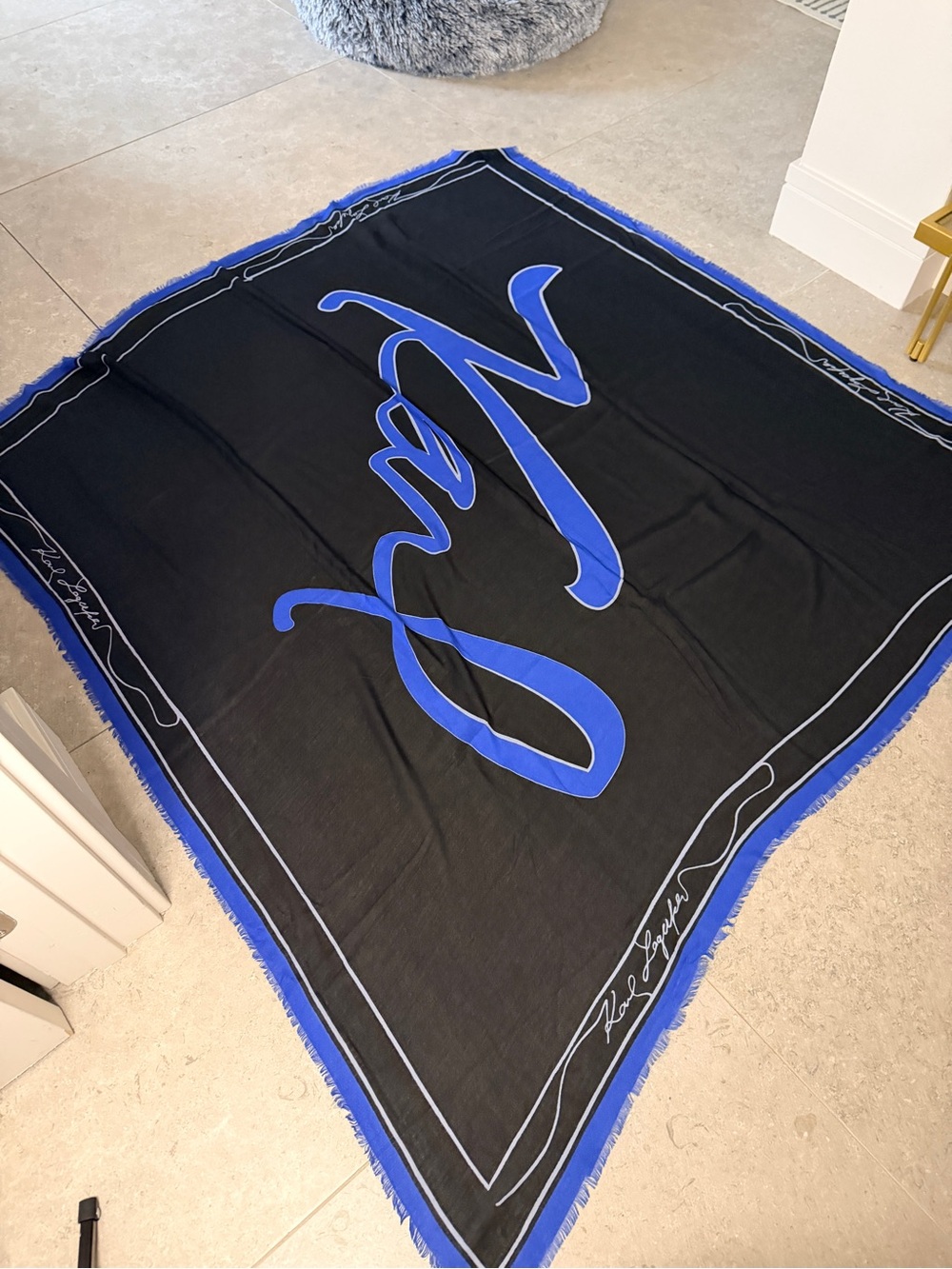 Karl Lagerfeld Paris Black & Royal Blue Modal Silk Scarf – Brand New